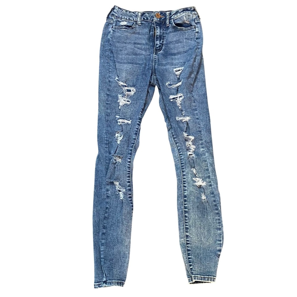 Kohls Skinny Jeans Womens 3 Blue Distressed Ripped‎ High Rise Stretch